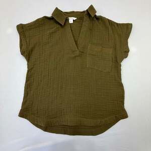 Natural Reflections Women's Olive Green Double Gauze Short Sleeve Cotton V-Neck